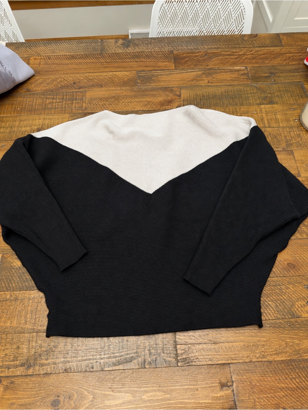 Women’s Black and Cream V-Panel Cowl Sweater
